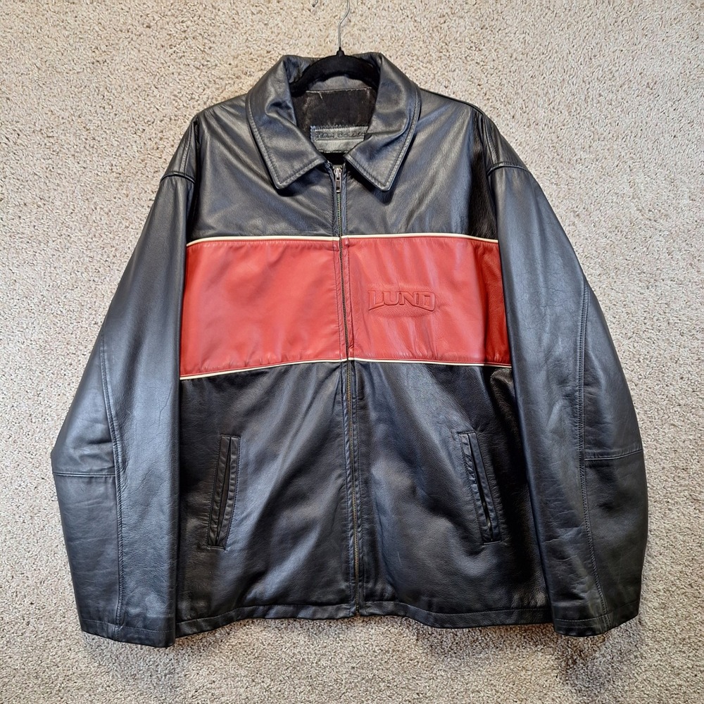 GameWear Leather Jacket Mens XXL Black Lund Boats Fishing Racing Bomber Biker